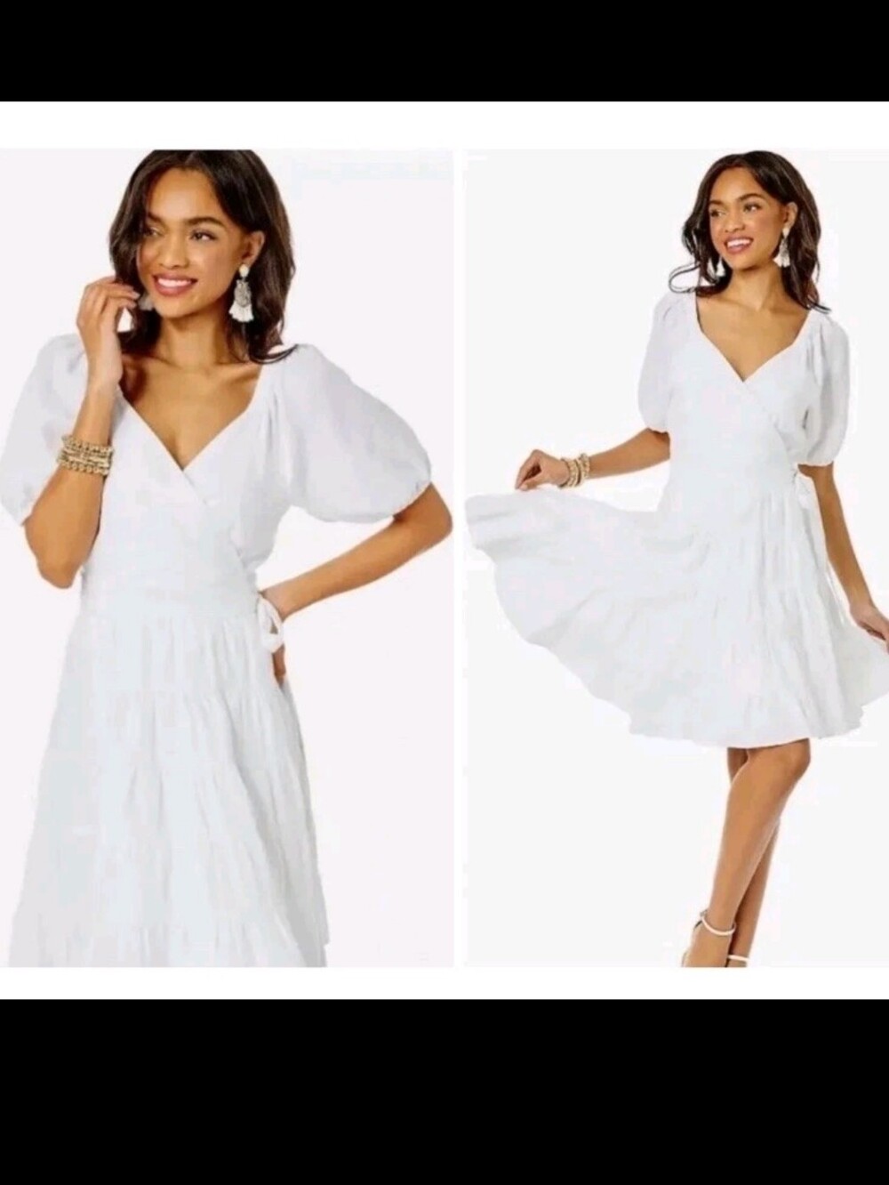 $238 LILLY PULITZER DRESS IRALEE SHORT SLEEVE LINEN WHITE WRAP STYLE SIZE 2 - Picture 1 of 9
